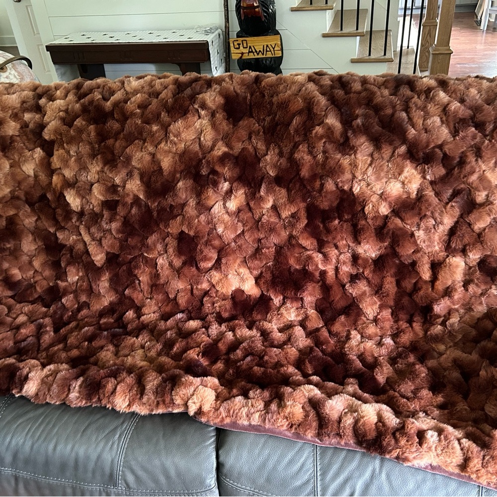 Anthropologie Faux Fur Throw Blanket - Rich Brown Tones